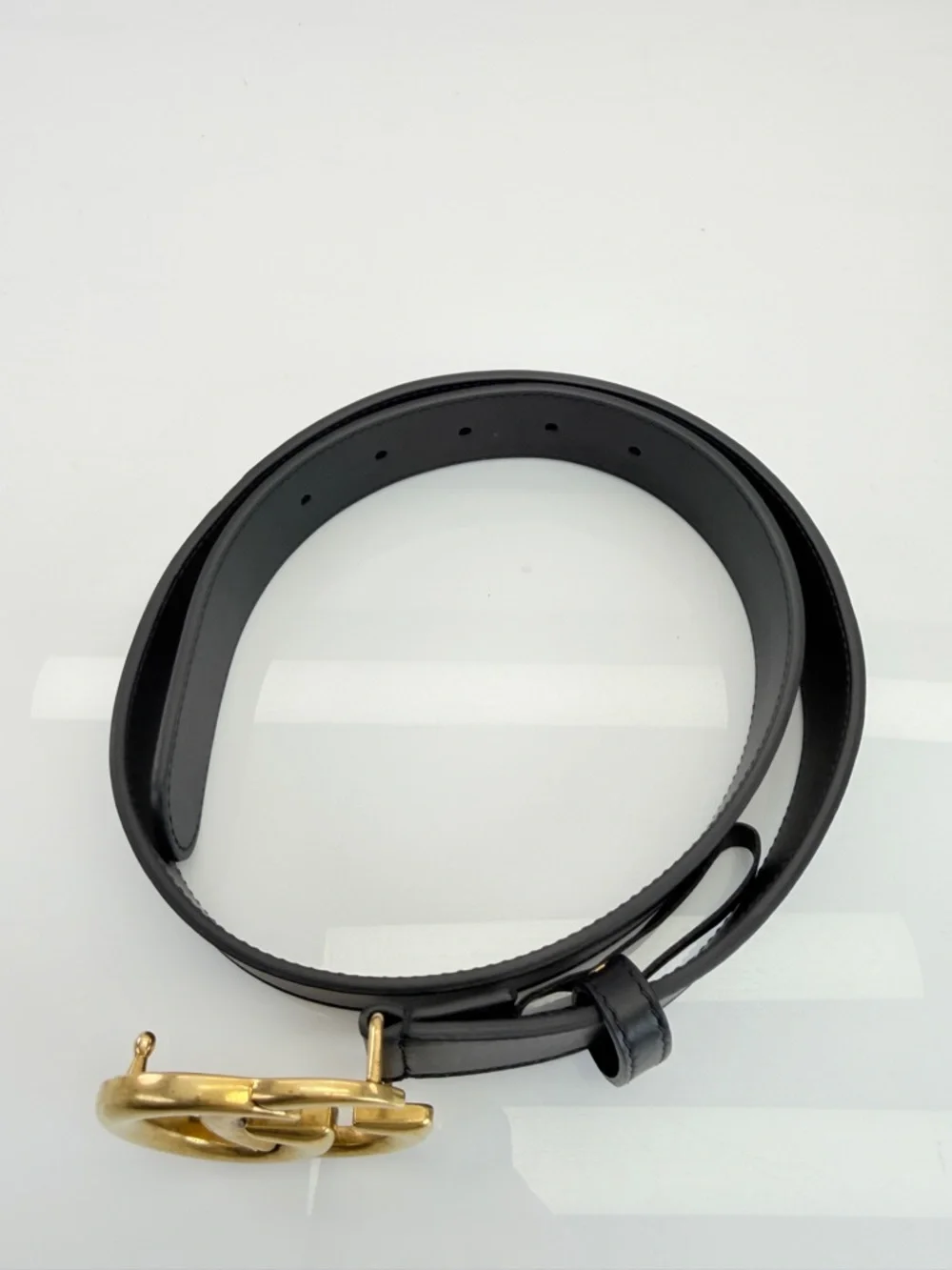Authentic Gucci Slim Leather Marmont Gg Double Mens Belt Black 80/32” 414516